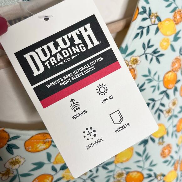 Duluth Trading Co NoGA Naturale Short Sleeve Dress Womens M Orange Print Pockets - Picture 7 of 12